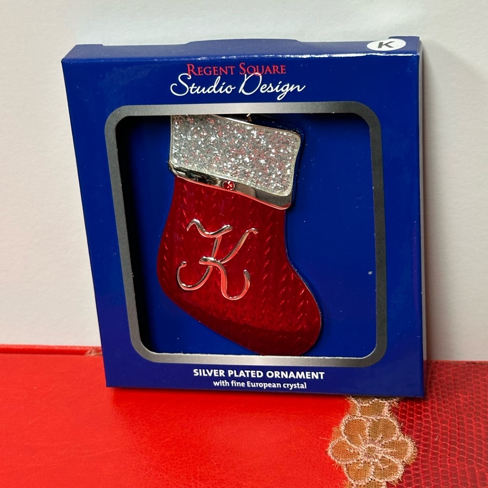 Regent Square Studio Christmas 
Silver Plated Monogramed ornament letter K